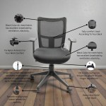 Black mesh office chair with breathable back, fixed armrests and heavy-duty nylon base