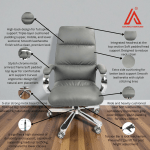 Gray high-back boss chair with padded headrest and chrome base - Adhunika Furnitures