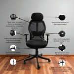 Ergonomic mesh office chair with adjustable headrest, lumbar support, adjustable armrests, breathable mesh back, and nylon base with wheels