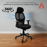 Reclining ergonomic black office chair with adjustable headrest and 360° swivel function.
