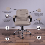 Executive beige leatherette office chair with cushioned seat, padded armrests and chrome base