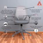 Ergonomic gray mesh executive office chair front view with adjustable armrests