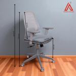 Dimension chart of ergonomic gray mesh executive office chair