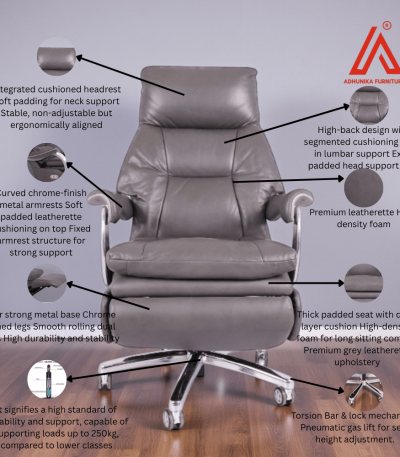 Gray high-back recliner office chair with lumbar support - Adhunika Furnitures