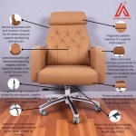 Camel brown button-tufted high-back boss chair with reclining function - Adhunika Furnitures