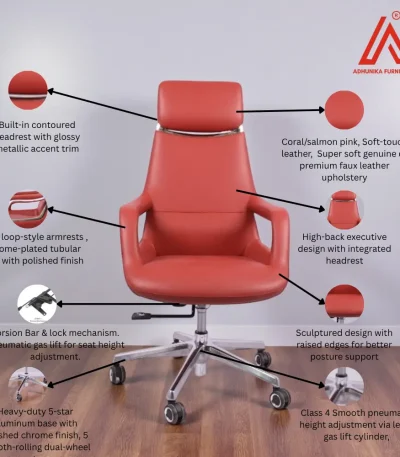 Salmon pink high-back executive chair with integrated headrest - Adhunika Furnitures