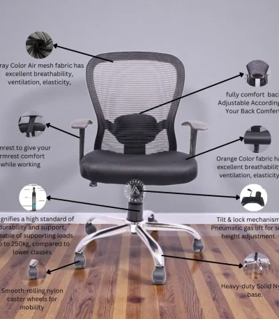 Ergonomic mesh office chair with adjustable back support, cushioned seat and nylon base