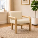 Cream Fabric Lounge Chair with Wooden Legs