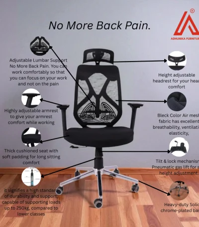 Black breathable mesh office chair for back pain relief - Adhunika Furnitures"