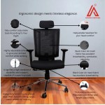 Black breathable mesh office chair with adjustable back and headrest - Adhunika Furnitures