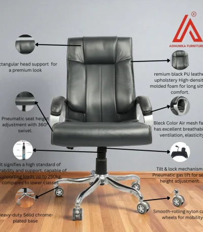 Black PU leather executive office chair with chrome base